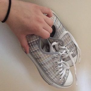 White and Silver sequin converse